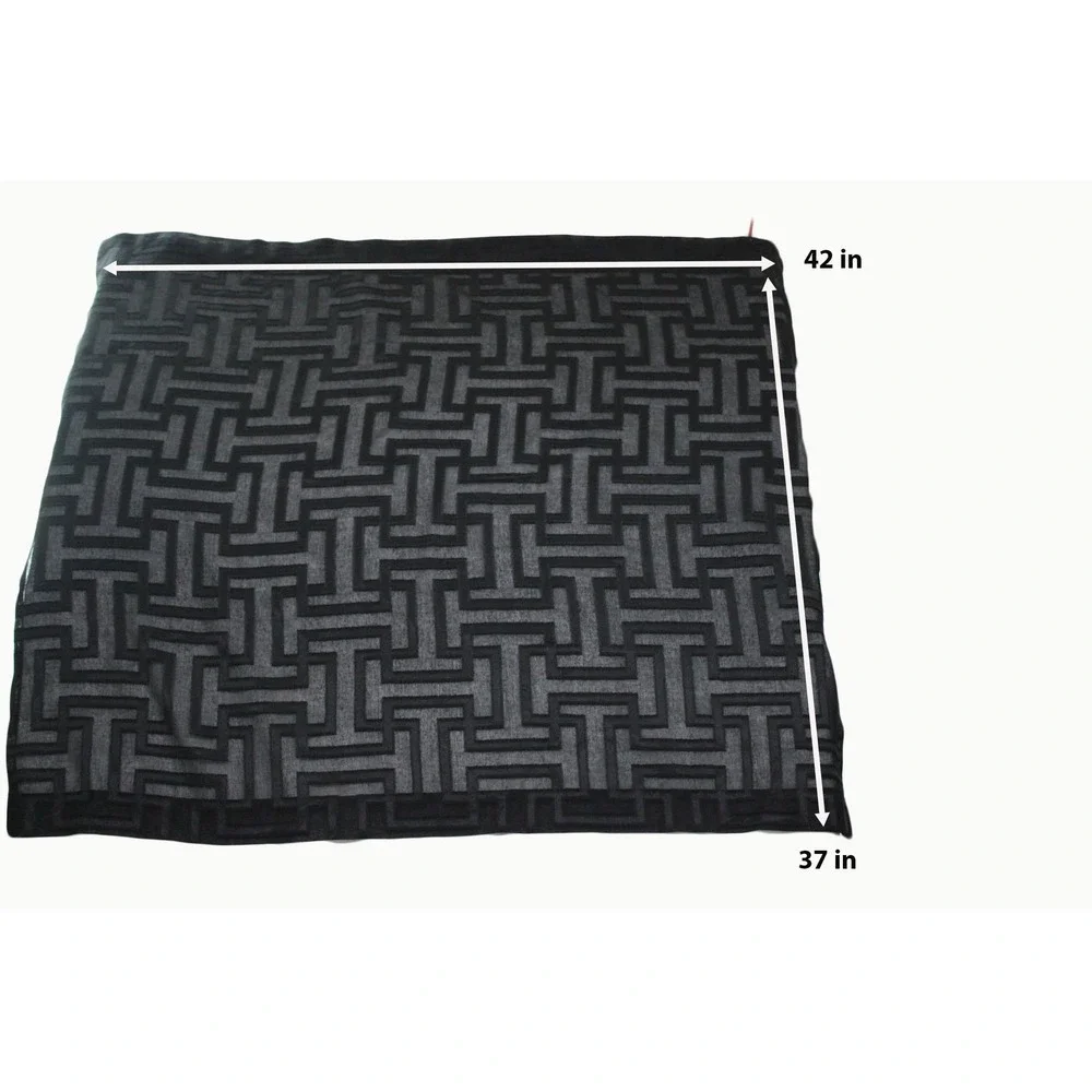 Set of 2 Black Geometric Cafe Curtains Greek Key Tier Panels  42x37